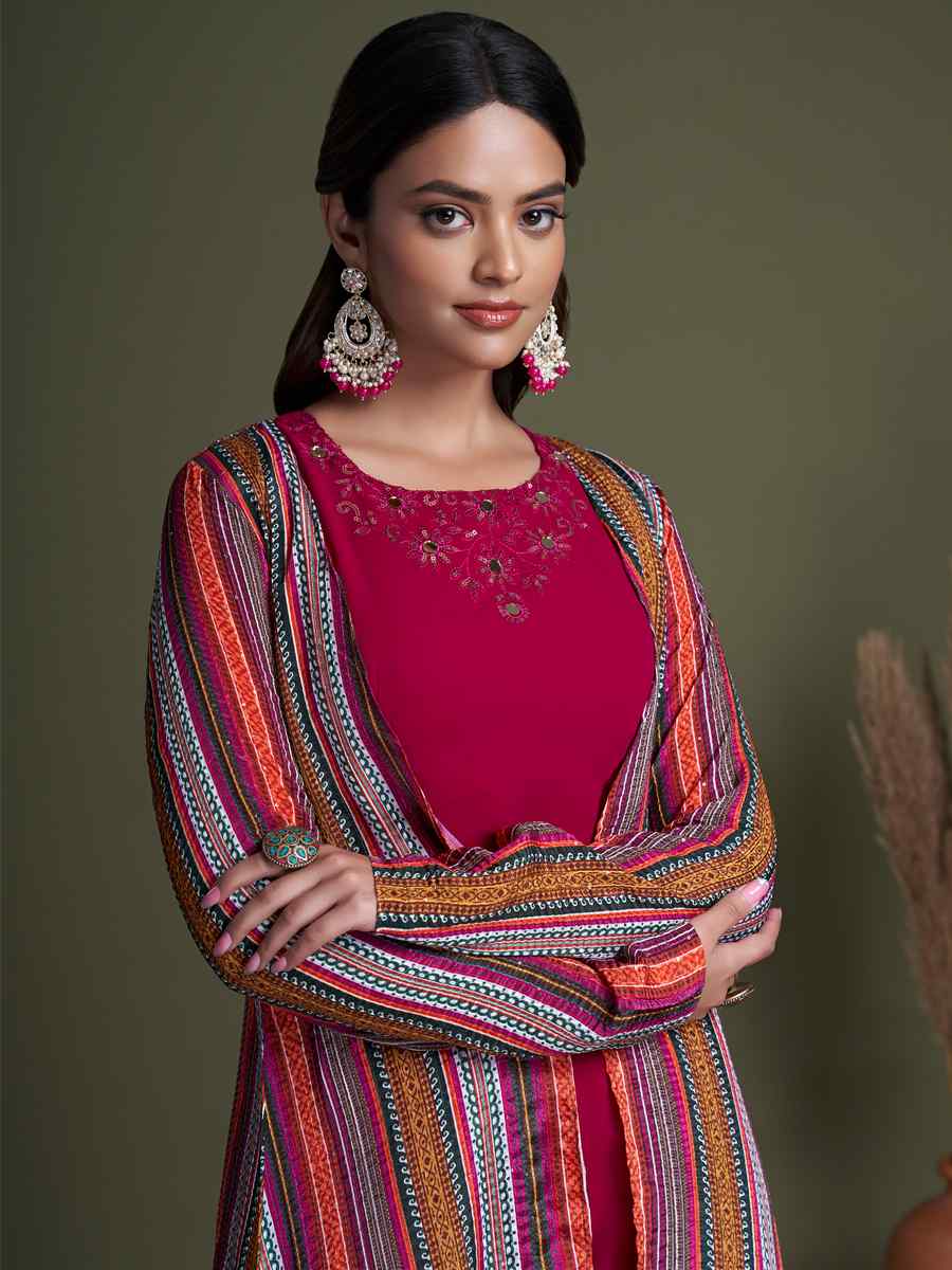 Pink Georgette Embroiderd Party Casual Ready Palazzo Pant Salwar Kameez