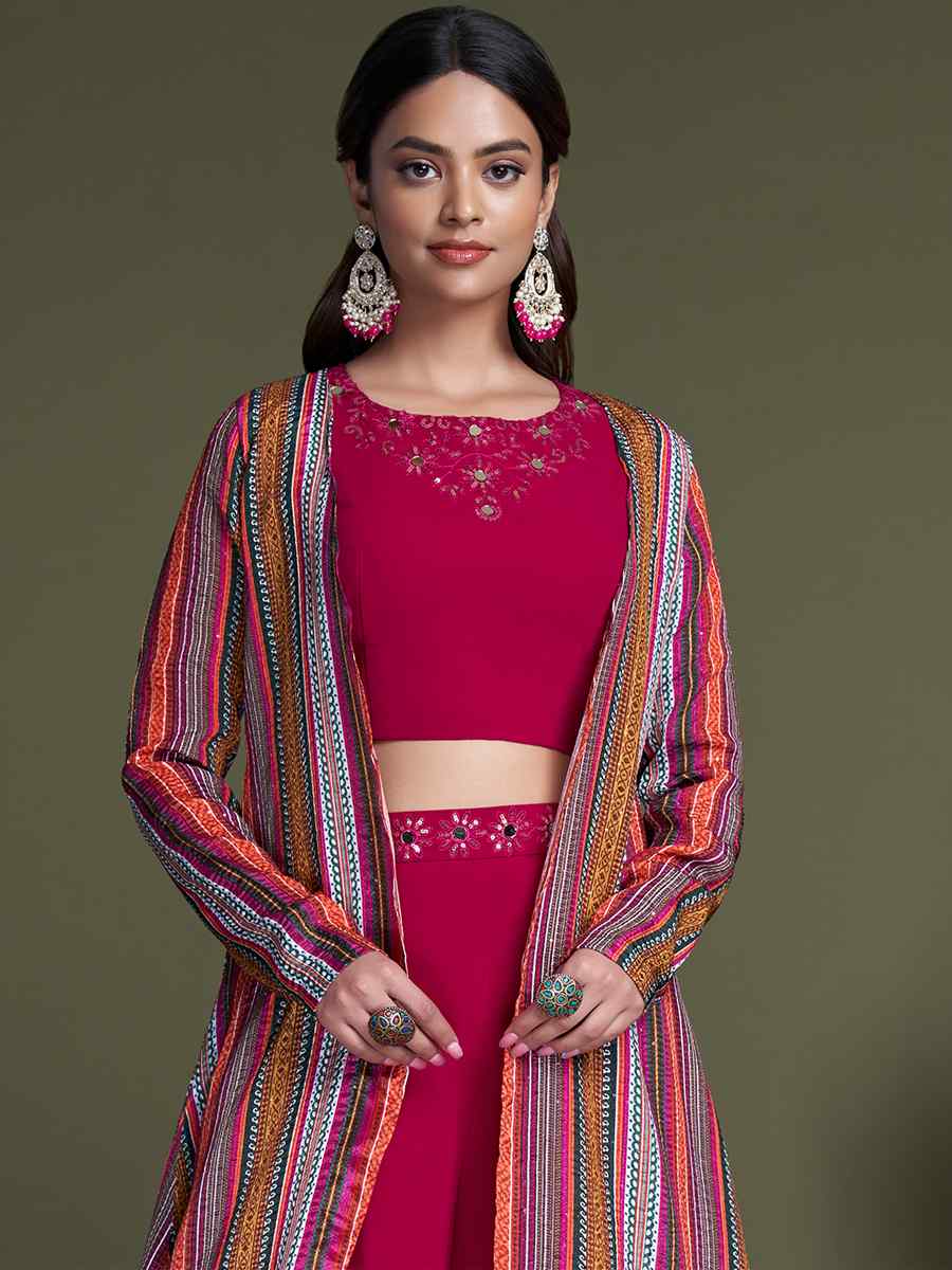 Pink Georgette Embroiderd Party Casual Ready Palazzo Pant Salwar Kameez