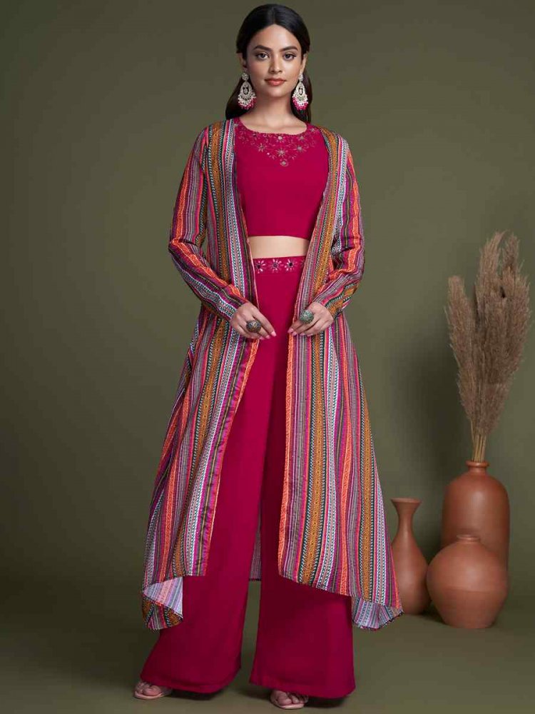 Pink Georgette Embroiderd Party Casual Ready Palazzo Pant Salwar Kameez