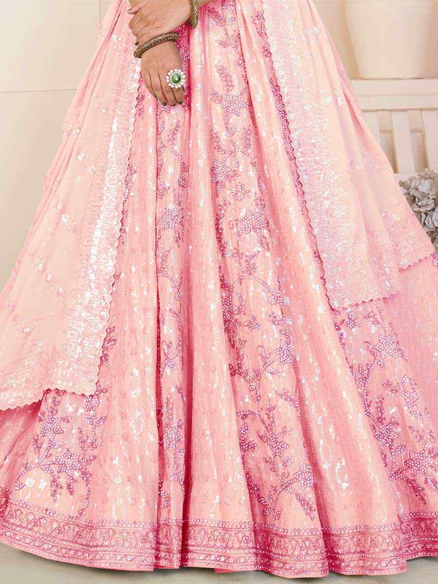 Pink Georgette Embroidered Bridal Reception Heavy Border Lehenga Choli