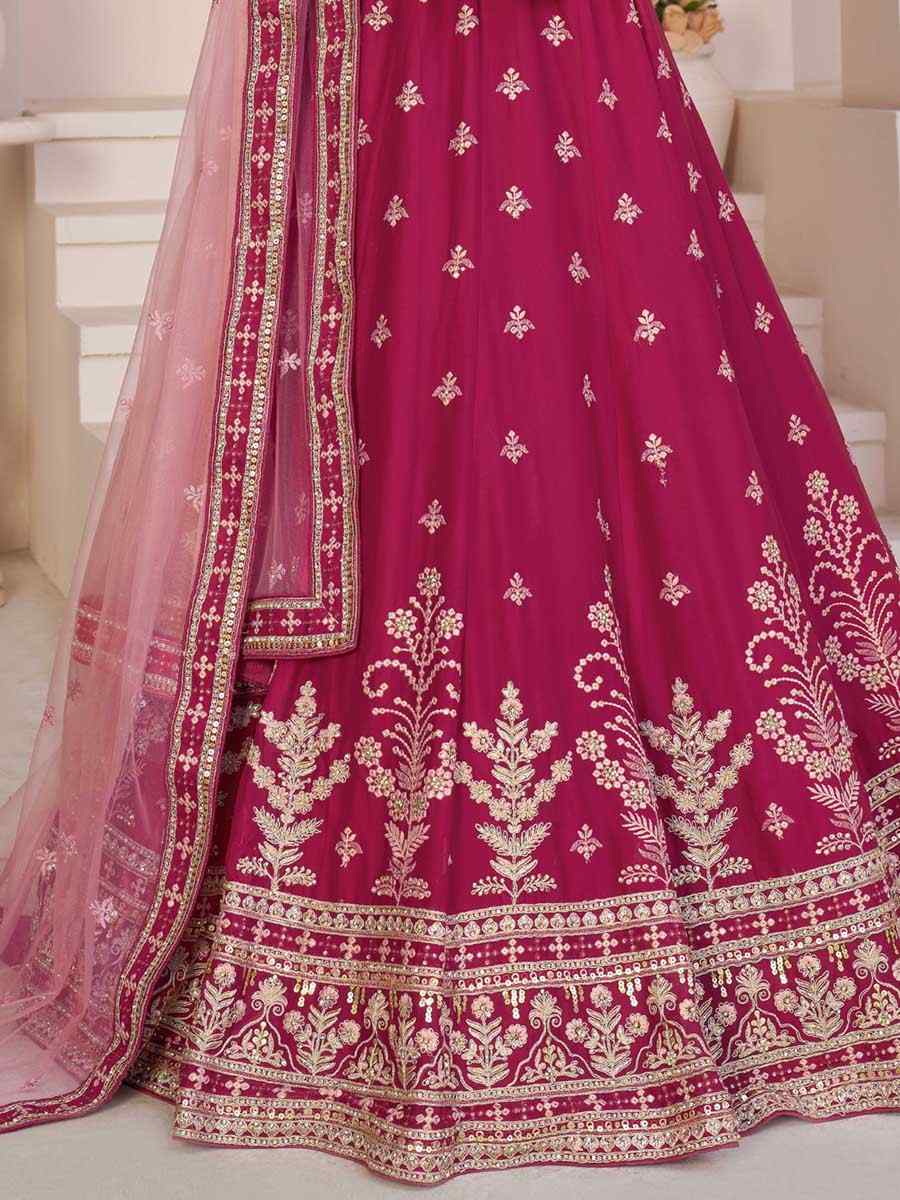 Pink Georgette Embroidered Bridal Reception Heavy Border Lehenga Choli
