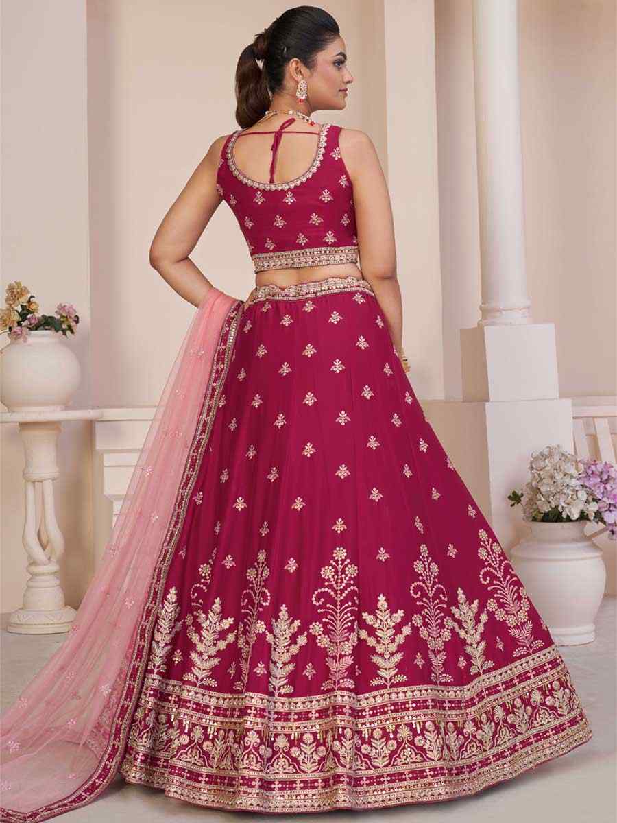 Pink Georgette Embroidered Bridal Reception Heavy Border Lehenga Choli