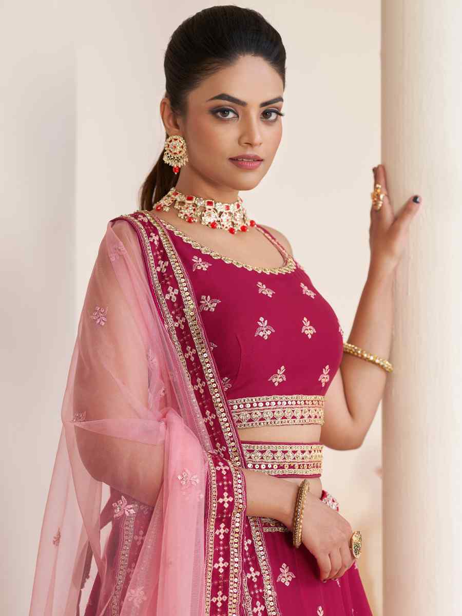 Pink Georgette Embroidered Bridal Reception Heavy Border Lehenga Choli