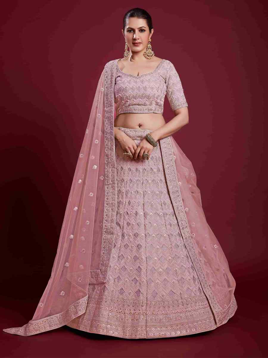 Pink Georgette Embroidered Bridal Wedding Heavy Border Lehenga Choli