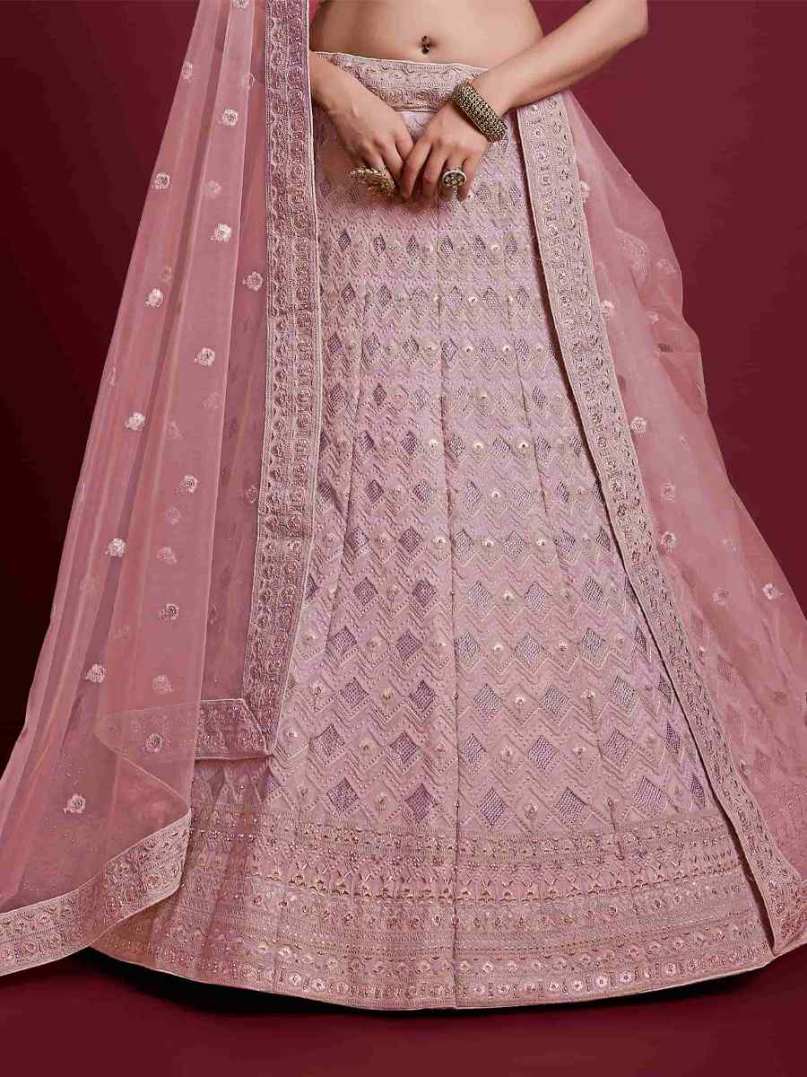 Pink Georgette Embroidered Bridal Wedding Heavy Border Lehenga Choli