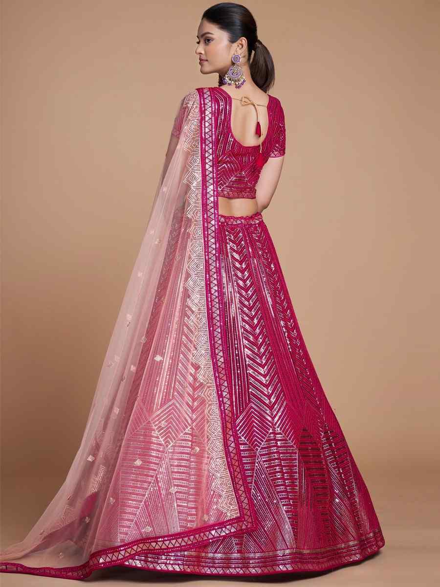 Pink Georgette Embroidered Bridesmaid Reception Heavy Border Lehenga Choli