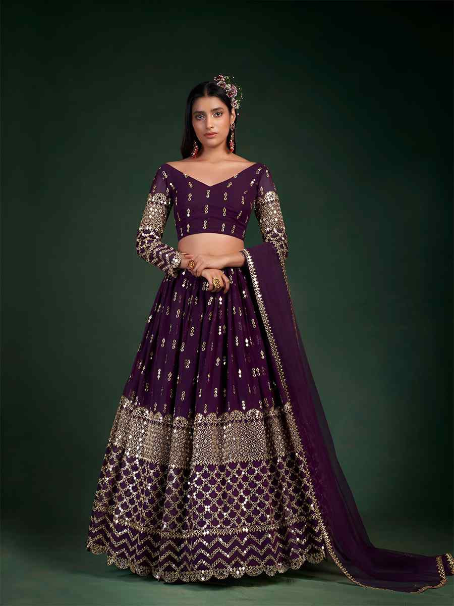 Pink Georgette Embroidered Bridesmaid Wedding Heavy Border Lehenga Choli