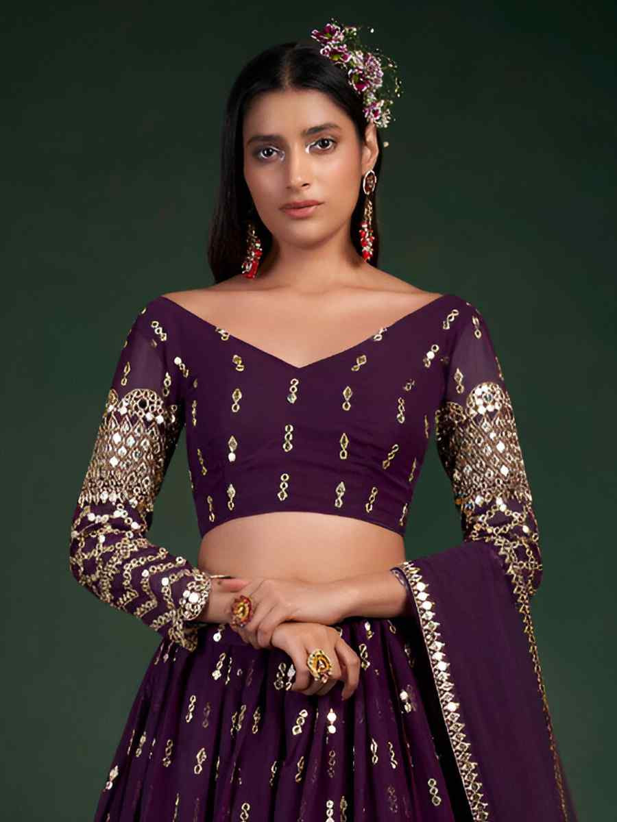 Pink Georgette Embroidered Bridesmaid Wedding Heavy Border Lehenga Choli