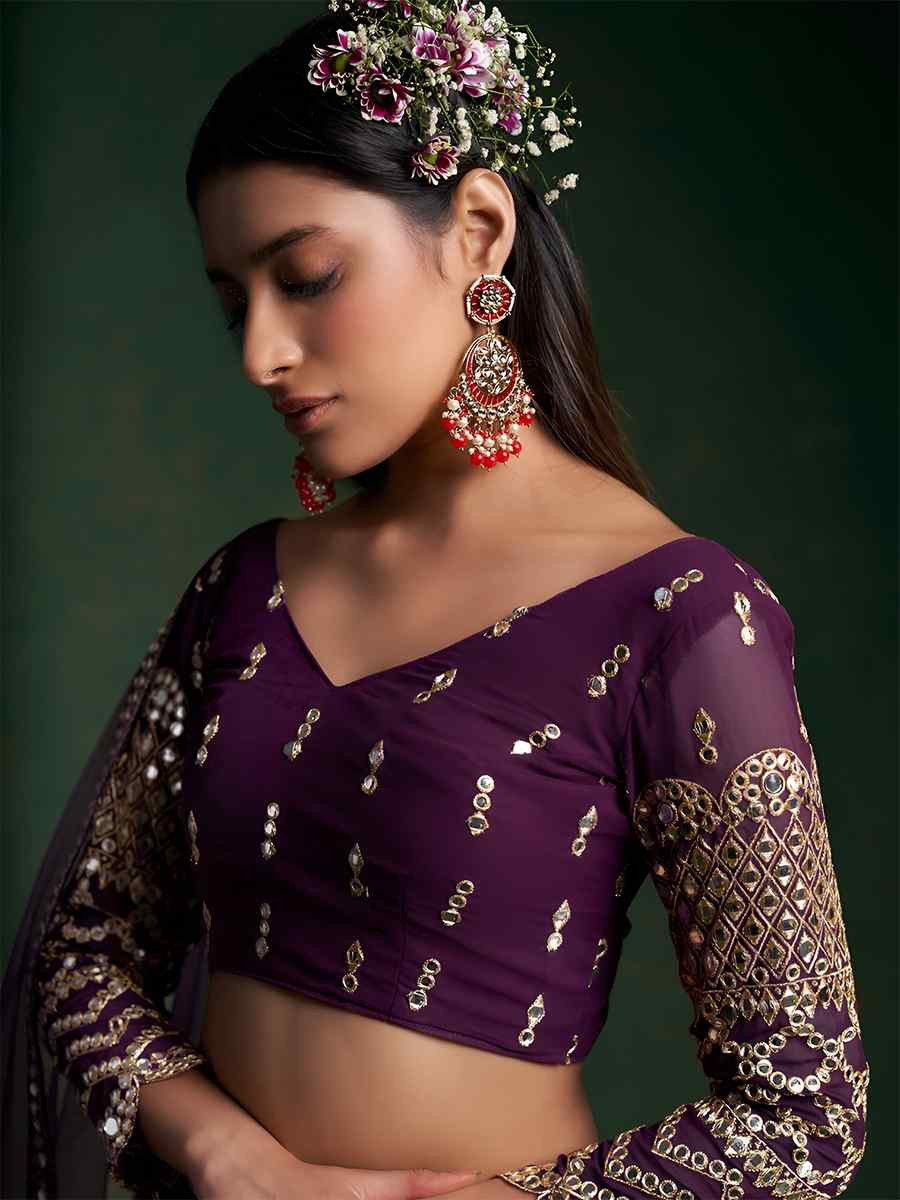 Pink Georgette Embroidered Bridesmaid Wedding Heavy Border Lehenga Choli