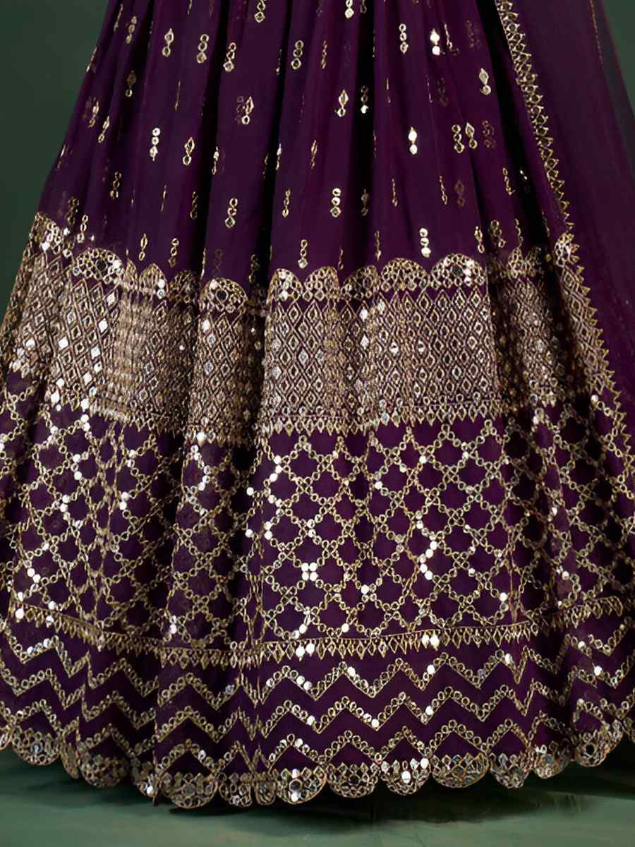 Pink Georgette Embroidered Bridesmaid Wedding Heavy Border Lehenga Choli