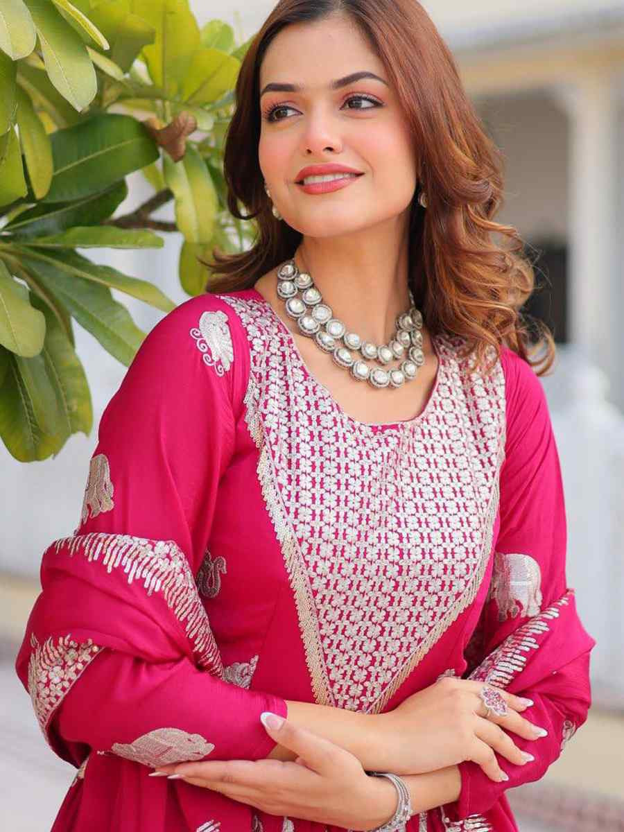 Pink Georgette Embroidered Festival Casual Gown