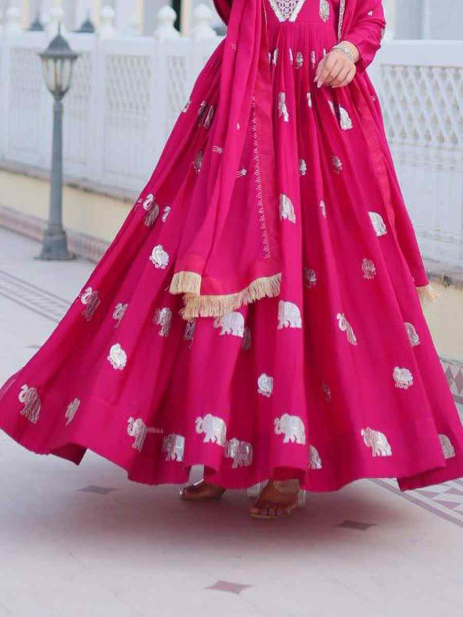 Pink Georgette Embroidered Festival Casual Gown