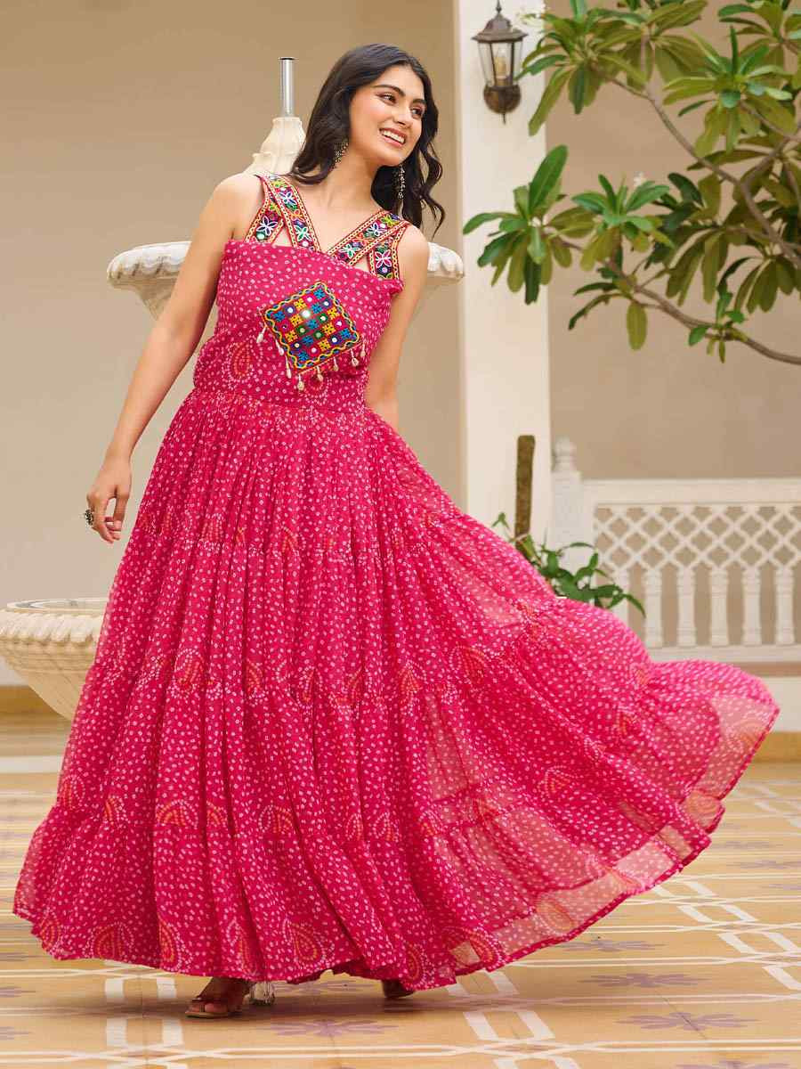Pink Georgette Embroidered Festival Casual Gown