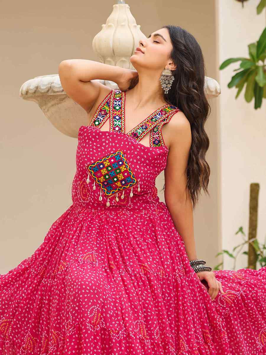 Pink Georgette Embroidered Festival Casual Gown