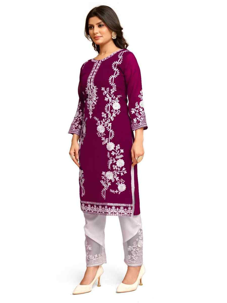 Pink Georgette Embroidered Festival Casual Kurti