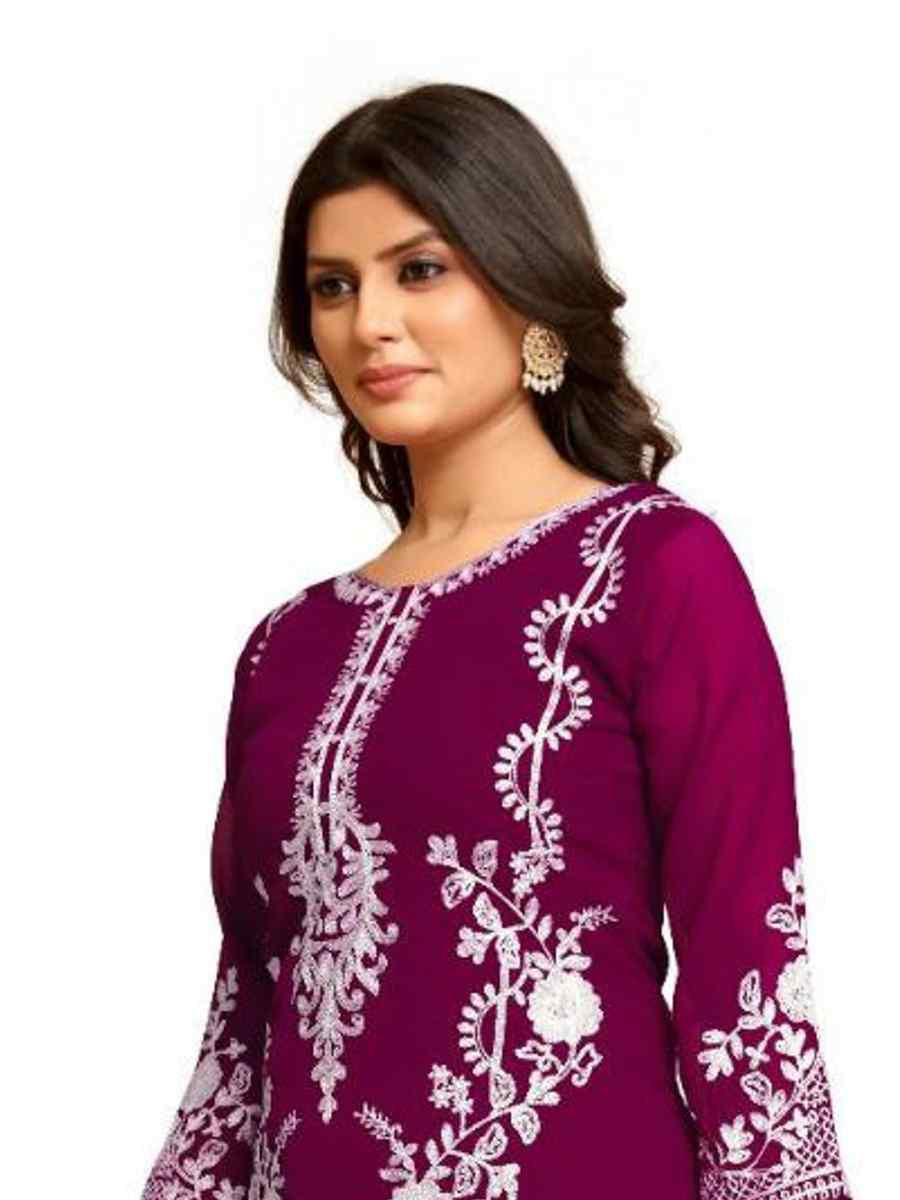 Pink Georgette Embroidered Festival Casual Kurti