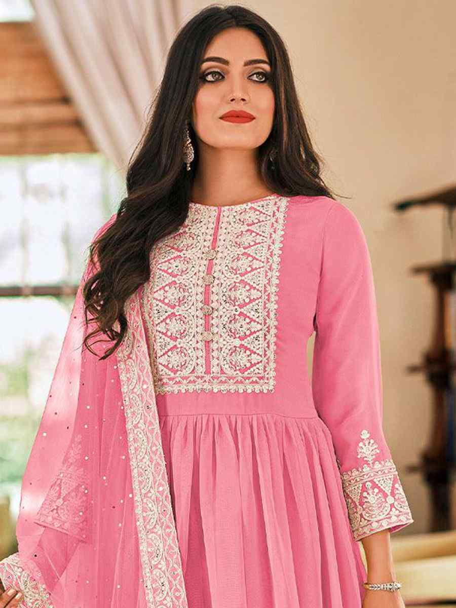 Pink Georgette Embroidered Festival Casual Pant Salwar Kameez