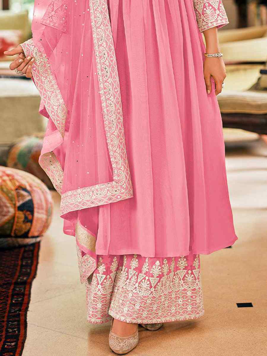 Pink Georgette Embroidered Festival Casual Pant Salwar Kameez