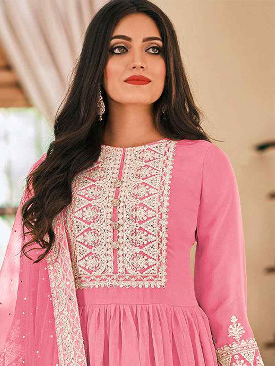 Pink Georgette Embroidered Festival Casual Pant Salwar Kameez