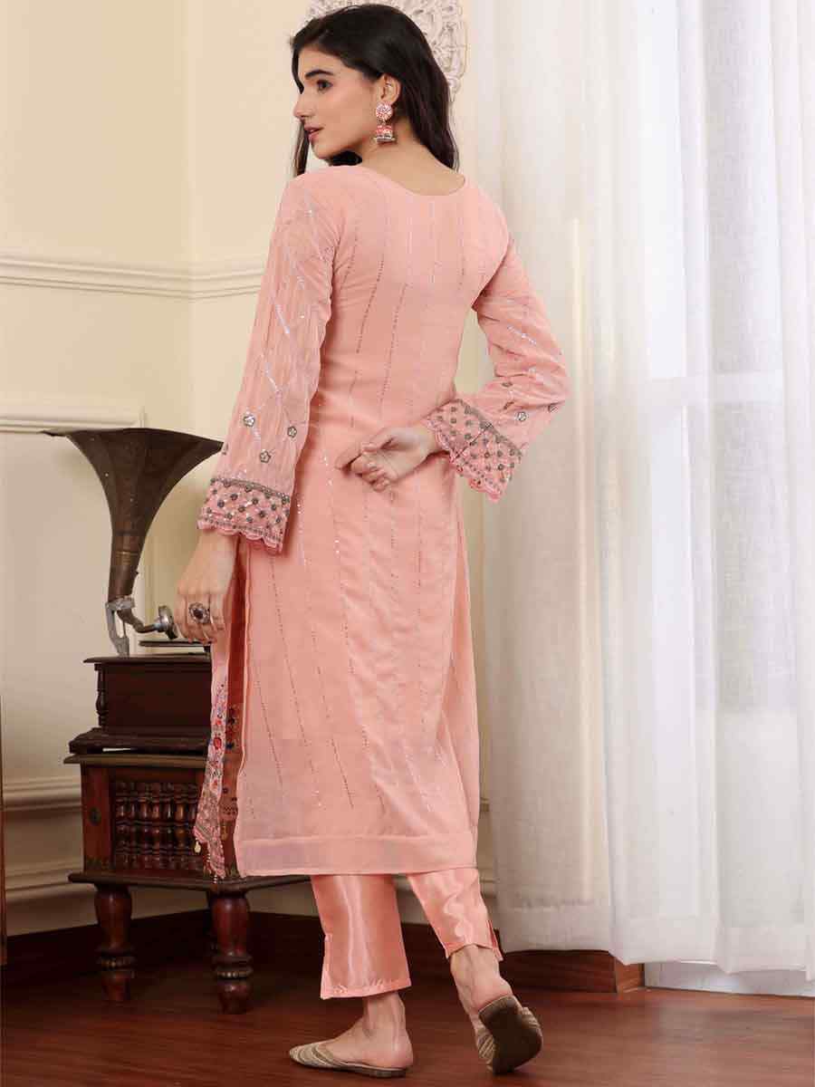 Pink Georgette Embroidered Festival Casual Pant Salwar Kameez