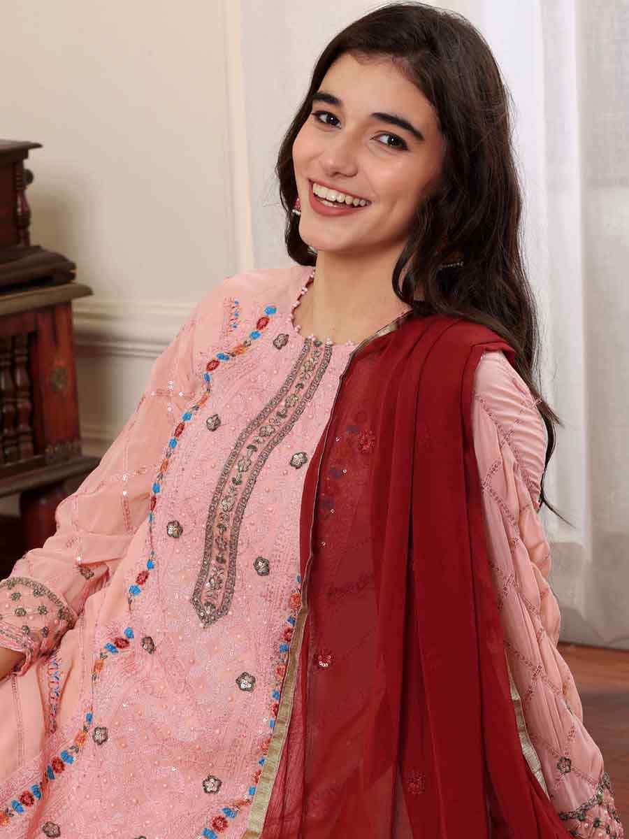 Pink Georgette Embroidered Festival Casual Pant Salwar Kameez