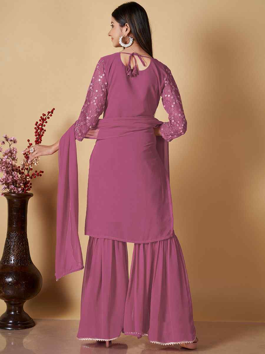 Pink Georgette Embroidered Festival Casual Ready Palazzo Pant Salwar Kameez