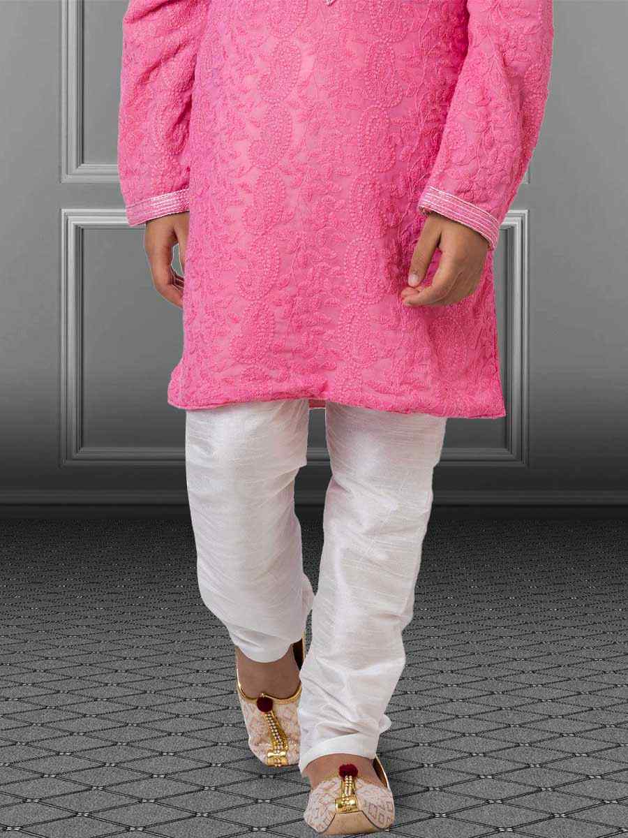 Pink Georgette Embroidered Festival Kurta Pyjama Boys Wear