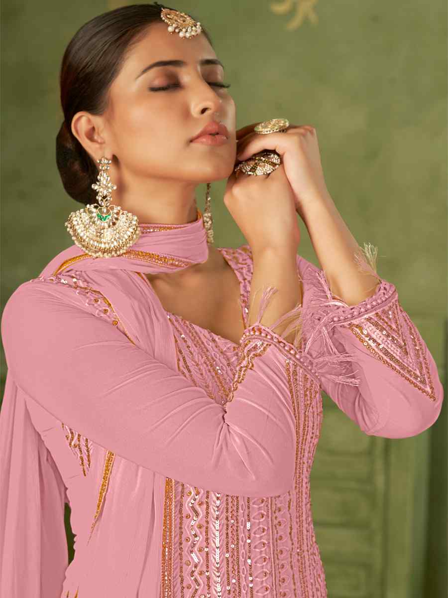 Pink Georgette Embroidered Festival Mehendi Pant Salwar Kameez