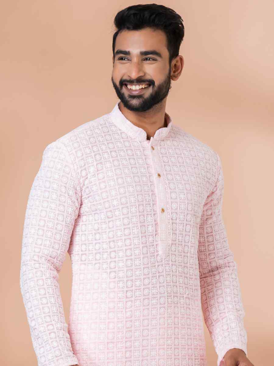 Pink Georgette Embroidered Festival Party Kurta