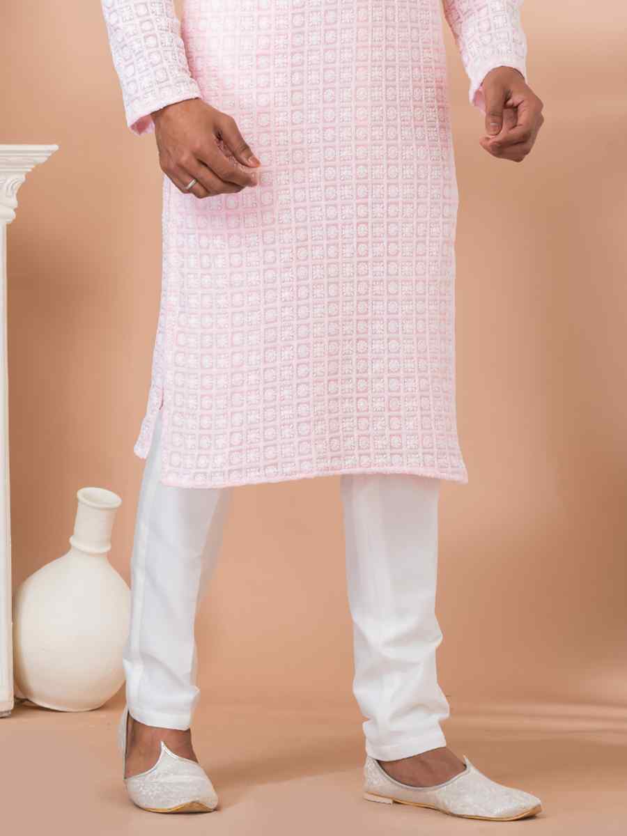 Pink Georgette Embroidered Festival Party Kurta