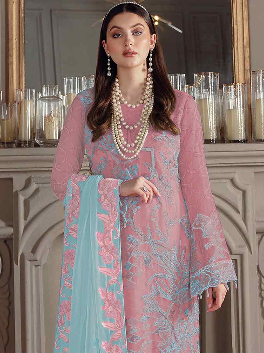 Pink Georgette Embroidered Festival Party Pant Salwar Kameez