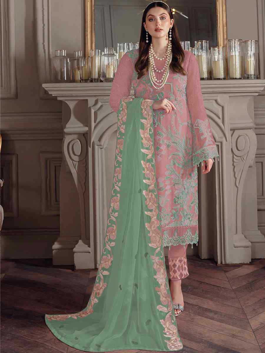 Pink Georgette Embroidered Festival Party Pant Salwar Kameez