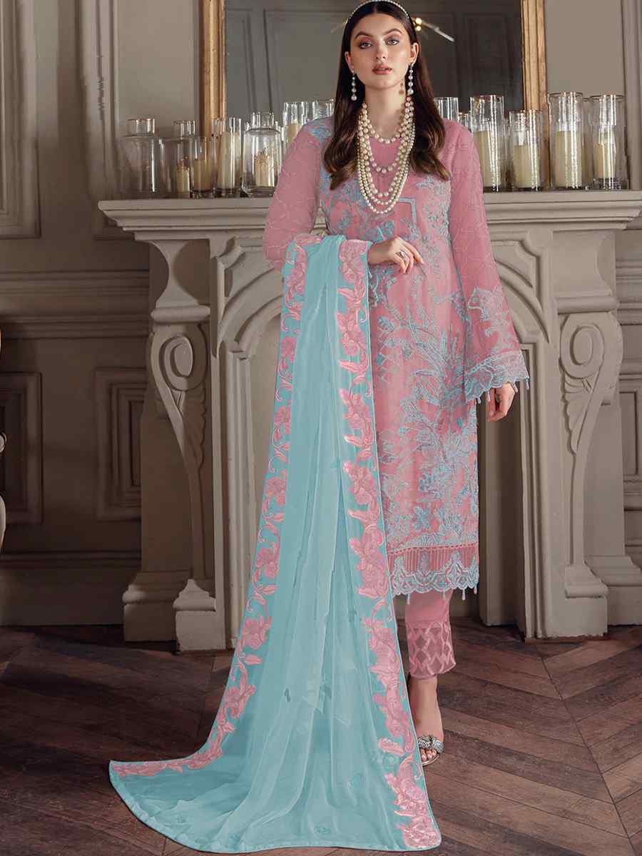 Pink Georgette Embroidered Festival Party Pant Salwar Kameez