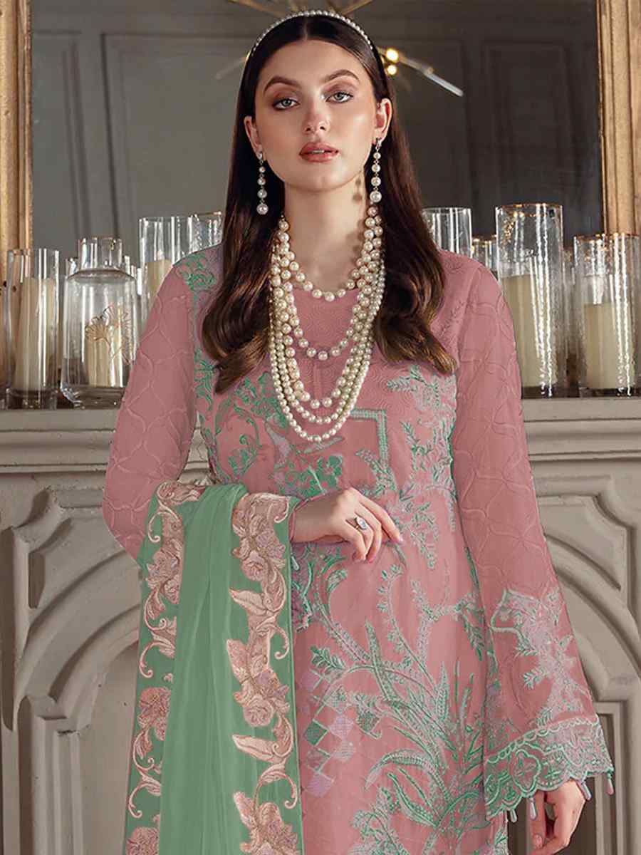 Pink Georgette Embroidered Festival Party Pant Salwar Kameez