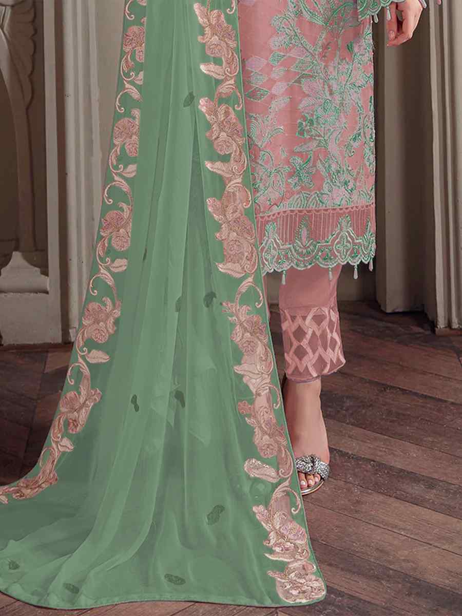 Pink Georgette Embroidered Festival Party Pant Salwar Kameez
