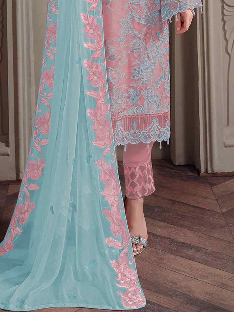 Pink Georgette Embroidered Festival Party Pant Salwar Kameez