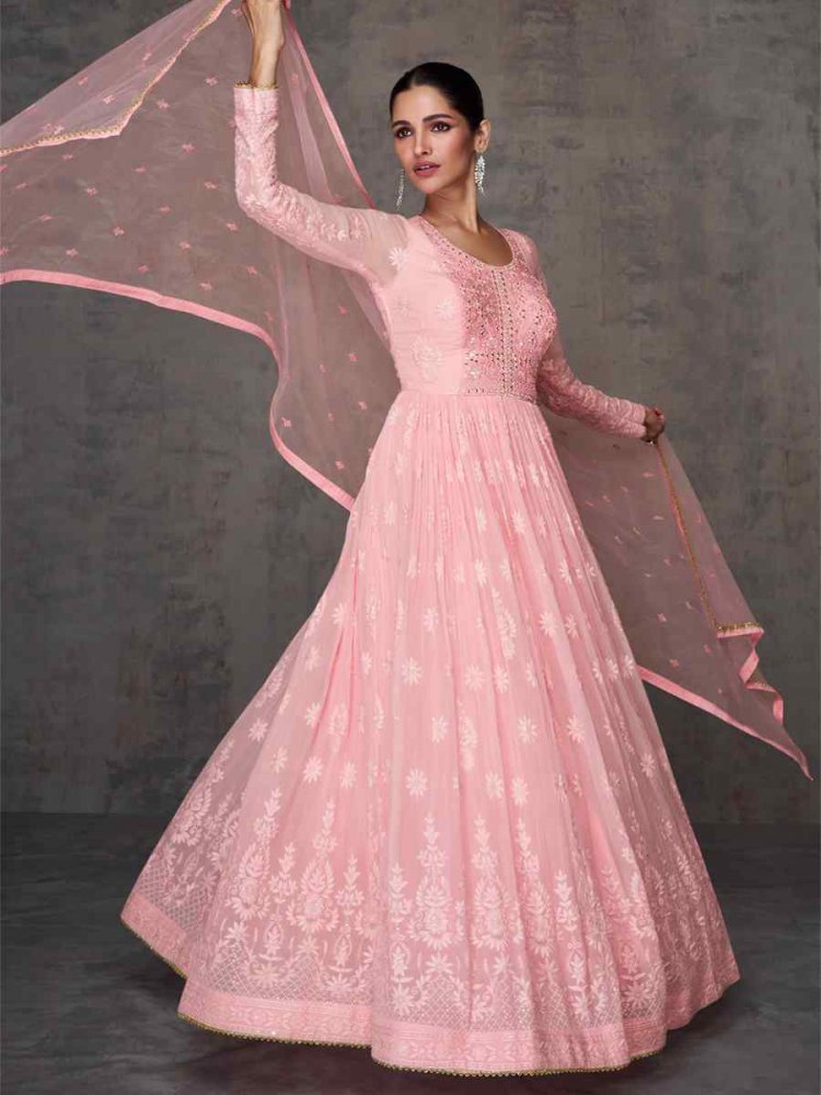 Pink Georgette Embroidered Festival Wedding Anarkali Salwar Kameez