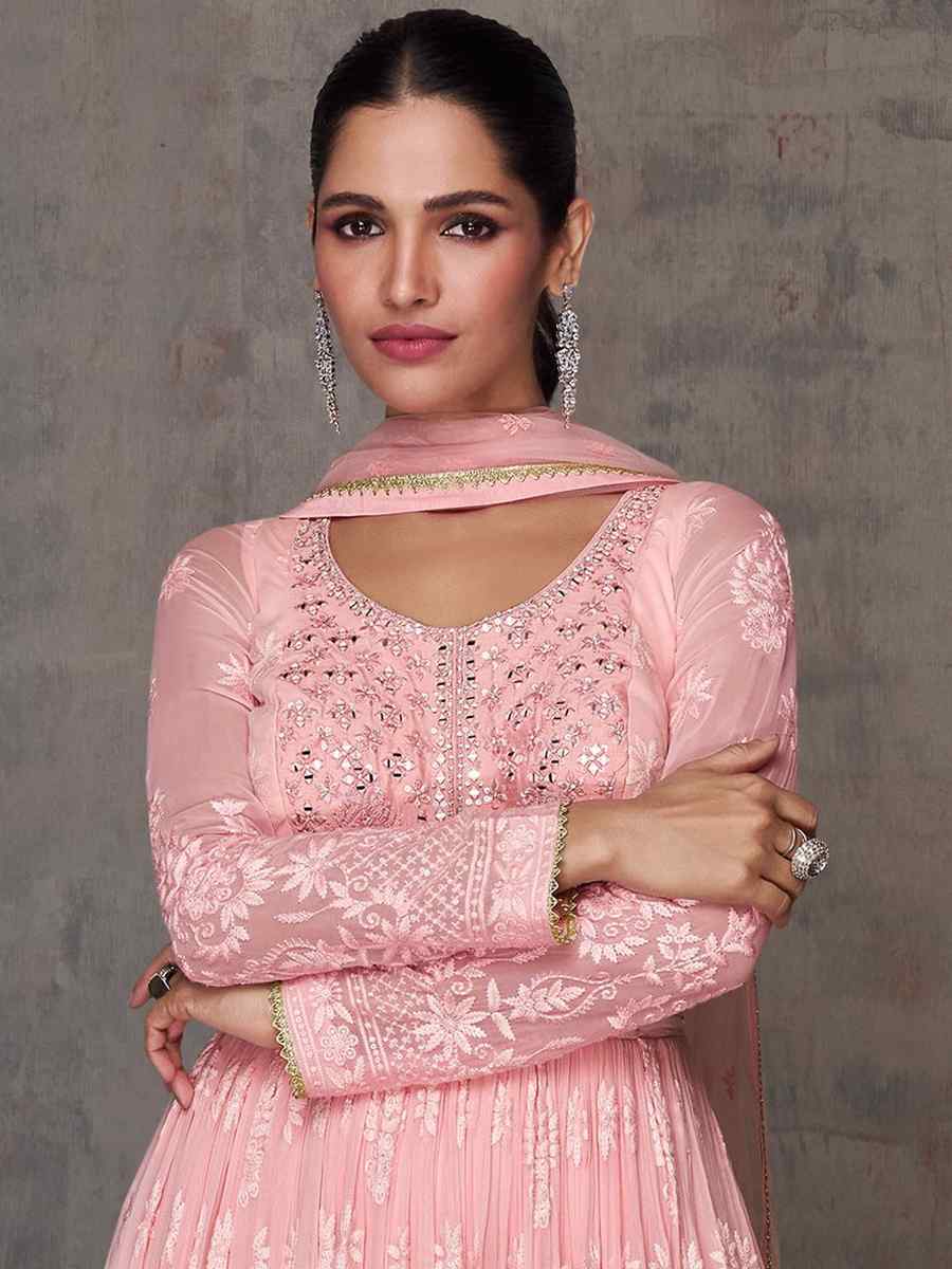 Pink Georgette Embroidered Festival Wedding Anarkali Salwar Kameez