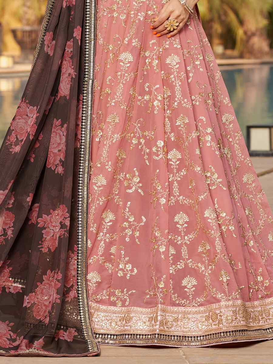 Pink Georgette Embroidered Festival Wedding Circular Lehenga Choli