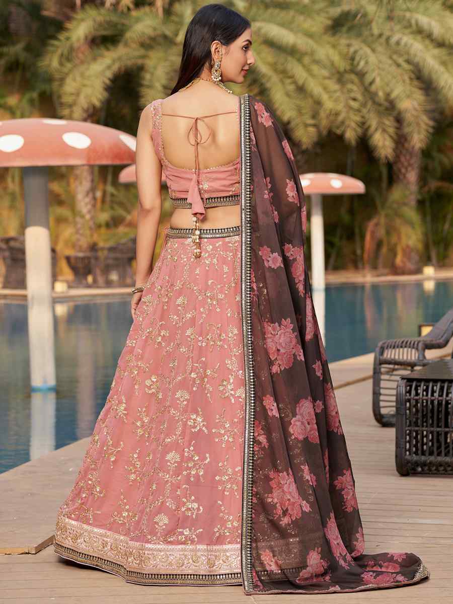 Pink Georgette Embroidered Festival Wedding Circular Lehenga Choli
