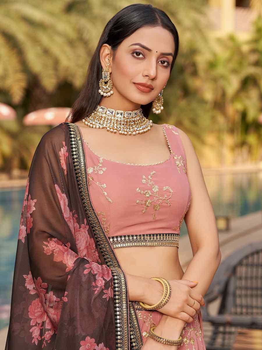 Pink Georgette Embroidered Festival Wedding Circular Lehenga Choli