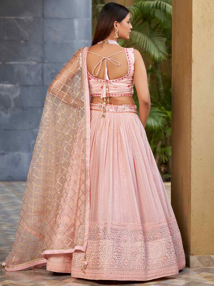 Pink Georgette Embroidered Festival Wedding Circular Lehenga Choli