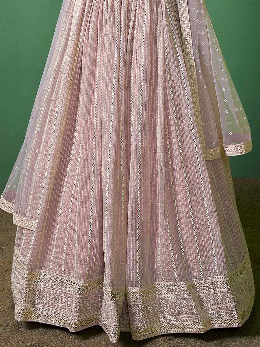 Pink Georgette Embroidered Festival Wedding Circular Lehenga Choli