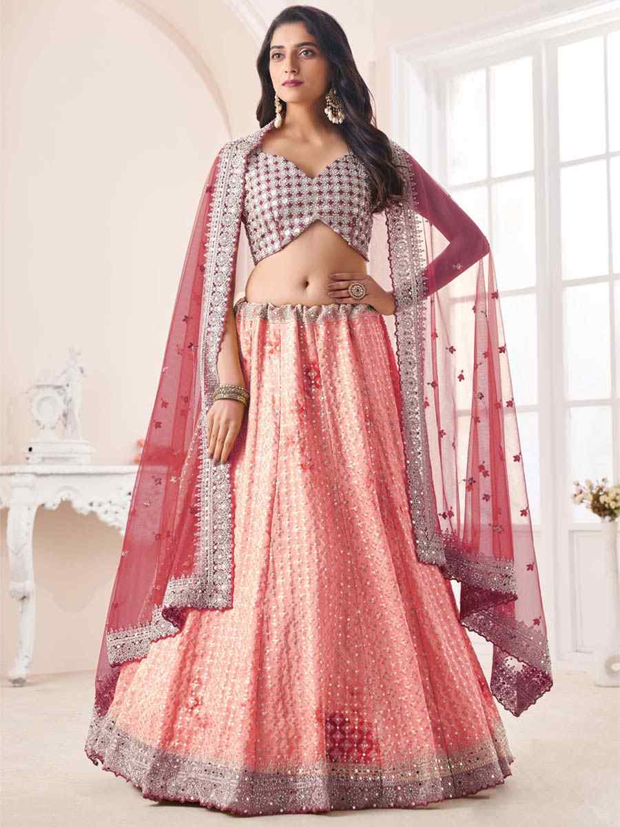 Pink Georgette Embroidered Festival Wedding Circular Lehenga Choli