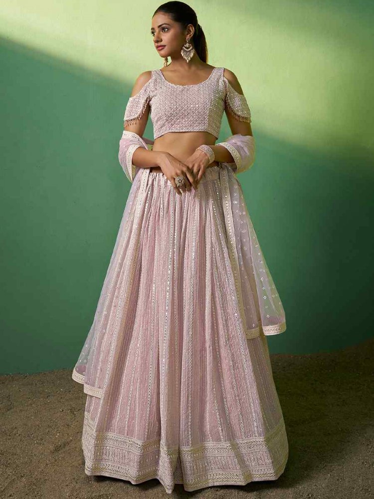 Pink Georgette Embroidered Festival Wedding Circular Lehenga Choli
