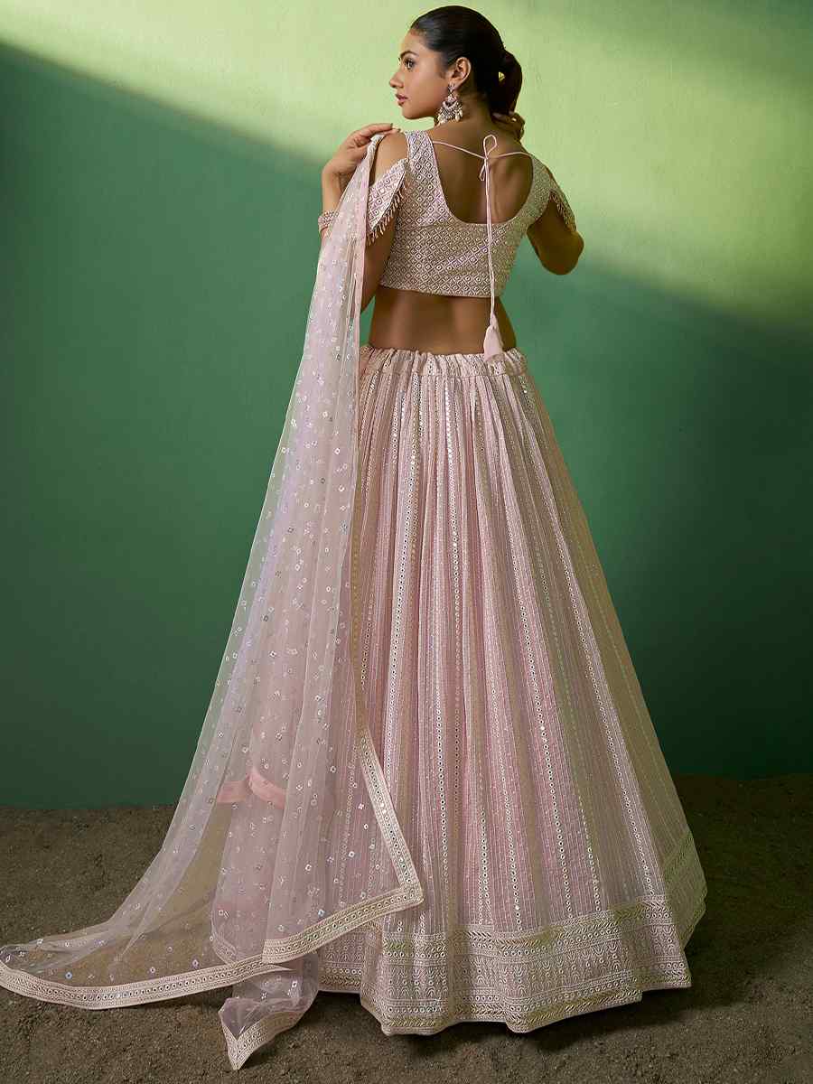 Pink Georgette Embroidered Festival Wedding Circular Lehenga Choli