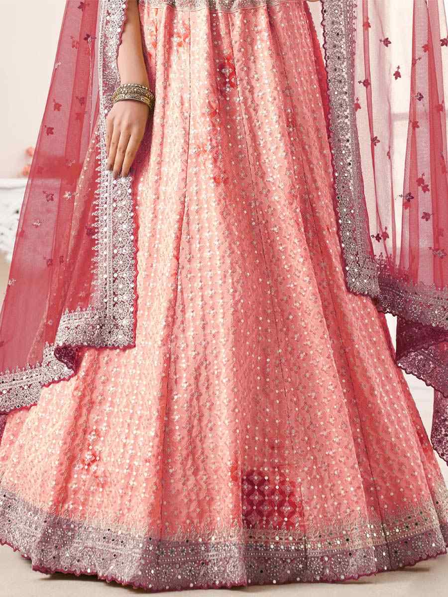 Pink Georgette Embroidered Festival Wedding Circular Lehenga Choli