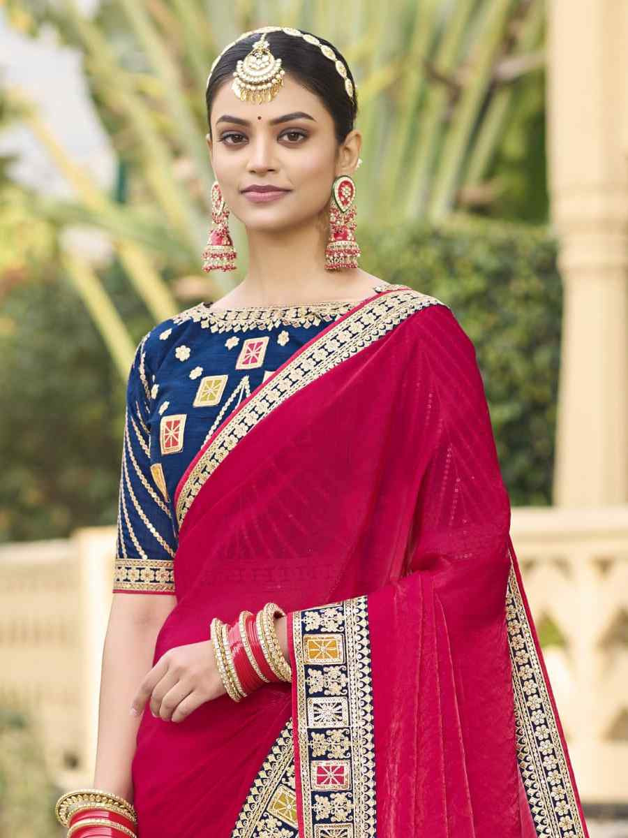 Pink Georgette Embroidered Festival Wedding Fancy Heavy Border Saree