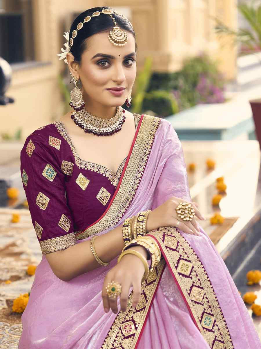 Pink Georgette Embroidered Festival Wedding Fancy Heavy Border Saree
