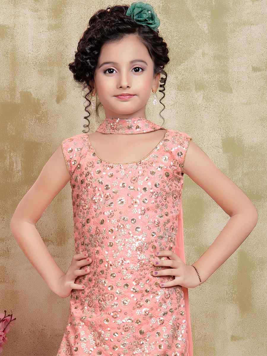 Pink Georgette Embroidered Festival Wedding Kurta Sharara Girls Wear
